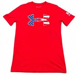 Under Armour T Shirt Mens Size Small Freedom Red American Flag Athletic Loose